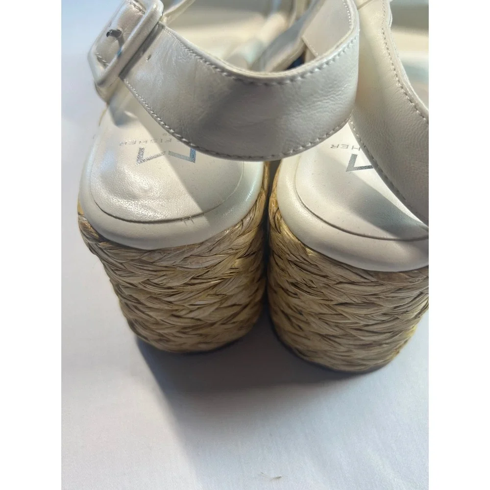 Marc Fisher LTD Dalary Platform Sandals Women 10 White Leather Espadrille Wedge